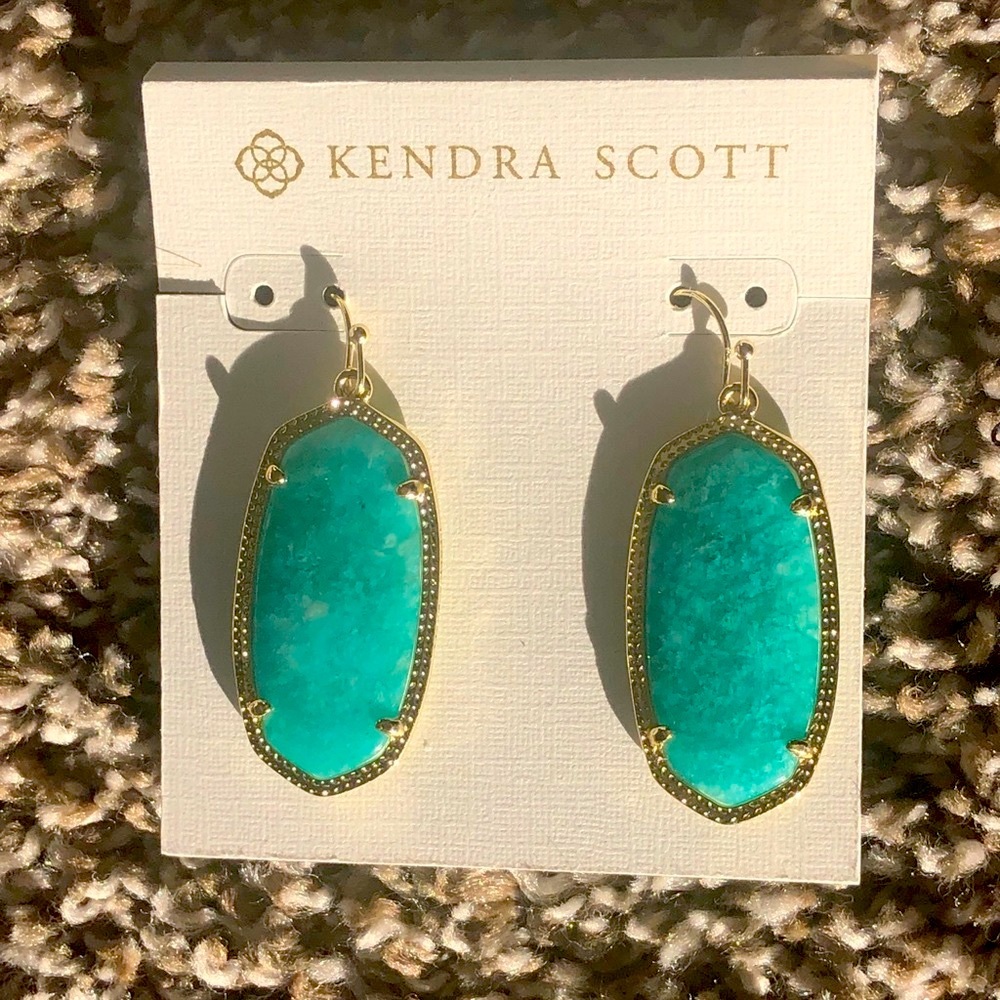 NWOT Rare & Retired Kendra Scott Elle Earrings Amazonite & Yellow Gold SO RARE! - Picture 7 of 8